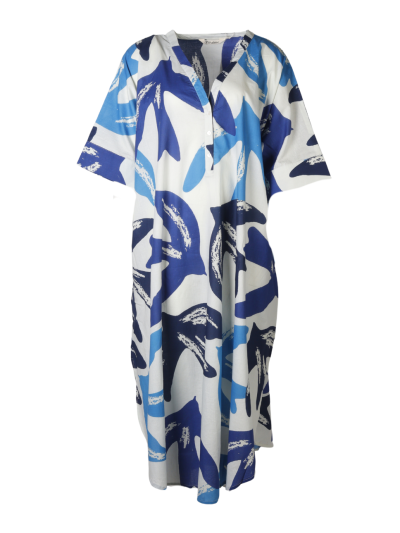Lange kaftan jurk in blauw tinten