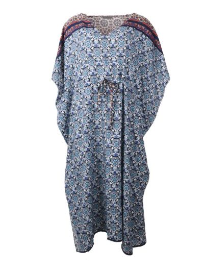 Kaftanjurk met ornament print in blauw en grijs
