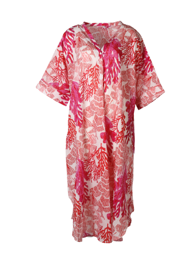 Katoenen kaftan jurk met koraalprint