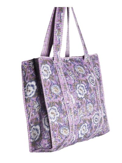 Gewatteerde shopper lila met bloemenprint