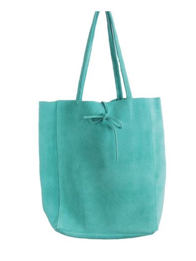 Suede shopper in donker-mintgroen