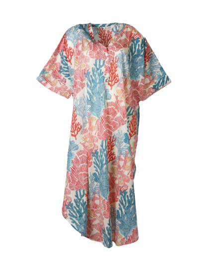 Katoenen kaftan jurk met koraalprint