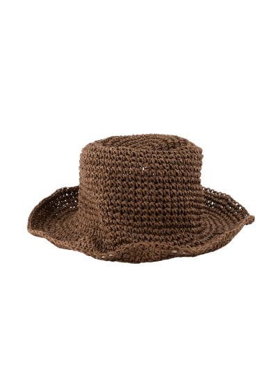 Raffia gevlochten bucket hat