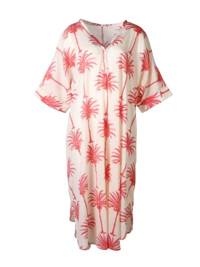 Katoenen kaftan jurk met palmbomen