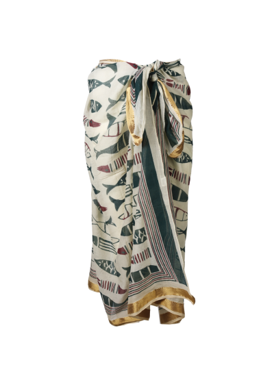 Sarong met visjes print in donkergroen