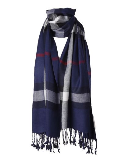  Pashmina sjaal in donkerblauw met klassiek ruitpatroon