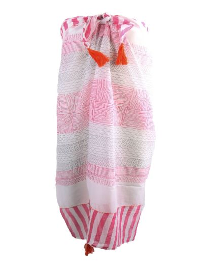 Katoenen sarong met diverse prints in roze