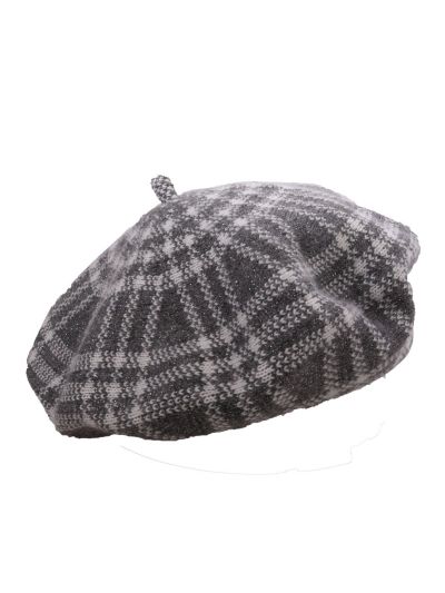 Fijn gebreide grijze baret met ruit