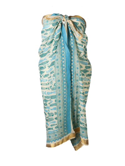 Sarong met vissenprint in turquoise