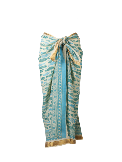 Sarong met vissenprint in turquoise