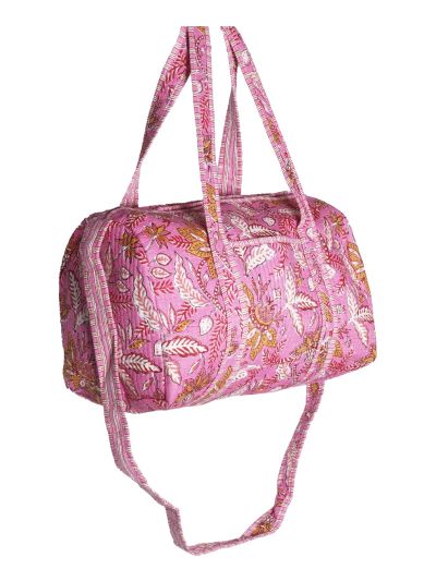 Gewatteerde weekend tas in roze met bloemenprint