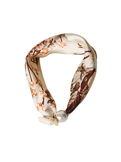 Ecru sjaaltje met bloemenprint en parel