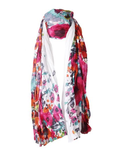 Katoenen witte sjaal met bloemenprint