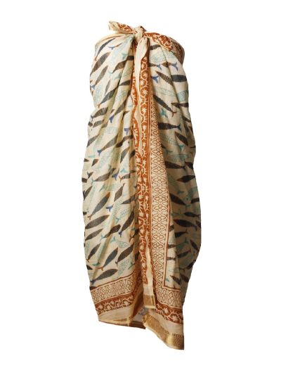 Zandkleurige sarong met vissenprint