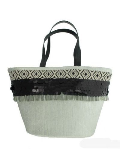 Zilveren bucket strandtas met pailletten