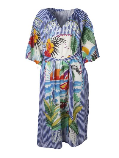 Katoenen jurk met strepen en zomerse print