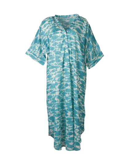 Katoenen kaftan jurk met vissenprint