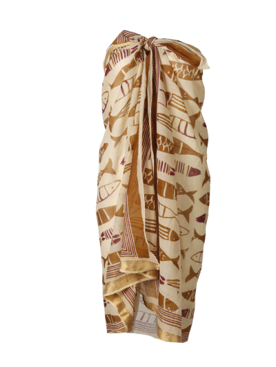 Sarong met visjes print in okergeel