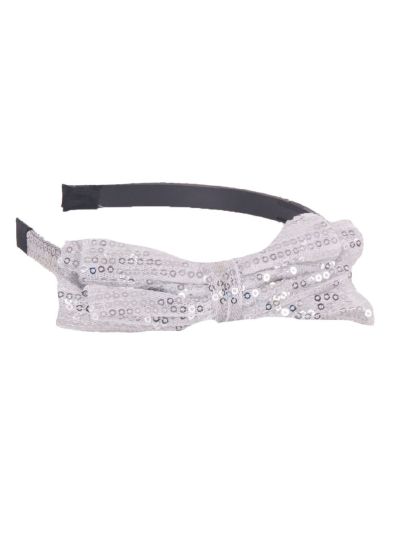 Witte diadeem met tule vlinderstrikje en zilverkleurige pailletten