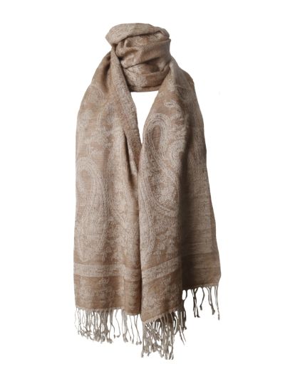 Wollen pashmina sjaal in lichtbruin en taupe