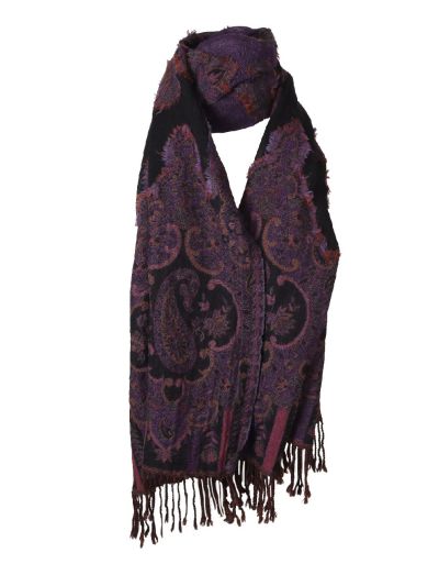 Wollen pashmina sjaal met paisley patroon in paars
