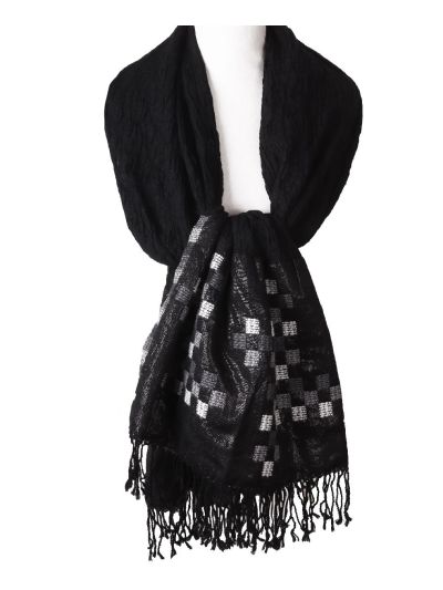 Wollen sjaal/omslagdoek in zwart met lurex details
