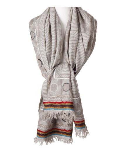 Wollen sjaal in taupe met borduursel 