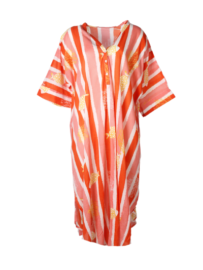 Katoenen kaftan jurk met vissenprint