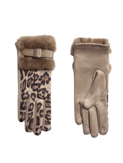 Leopard handschoenen met kunstbont