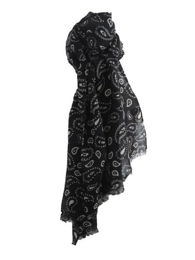 Zwarte luchtige wollen mousseline sjaal met paisley print 