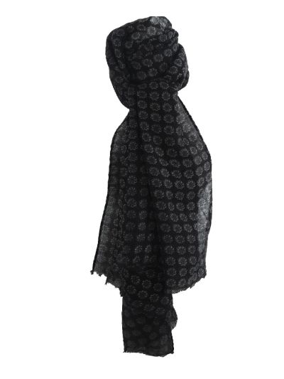 Luchtige zwarte wollen mousseline met paisley print 