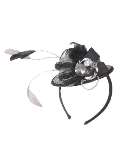 Haaraccessoire - glam-hoedje van grijs / zwart fluweel op diadeem
