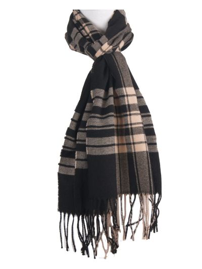 Zwarte sjaal met ruiten in beige 