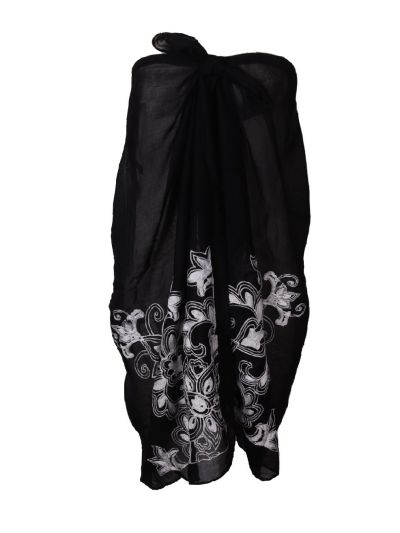 Zwarte sarong met borduursel in wit
