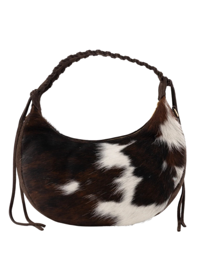 Leren schoudertas met koeienprint