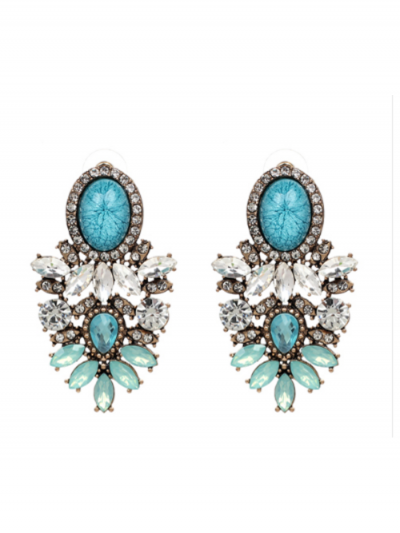 Turquoise steek oorbellen met strass-steentjes