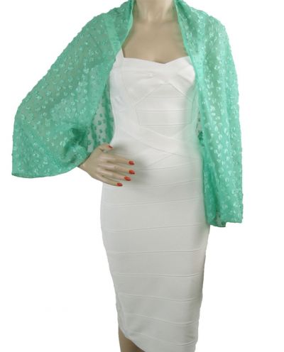 Zeegroene voile bolero stola met opgeweven stippen