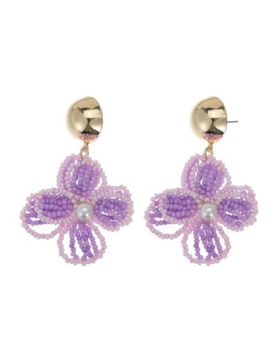 Abby statement oorbellen met bloem in lila