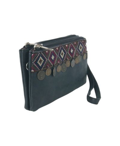 Antracietgrijze clutch / reisetui afgewerkt met muntjes