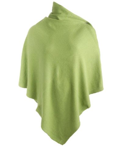 Appelgroene kasjmier-blend poncho met knopen