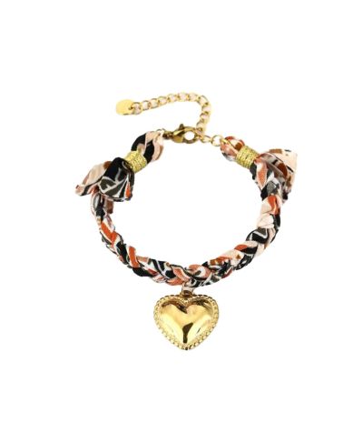 Taupe bandana armband met hartvormige bedel
