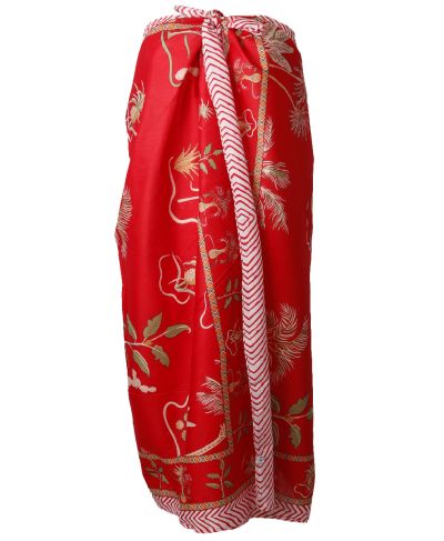 Ava pareo van katoen in rood met plantenprint
