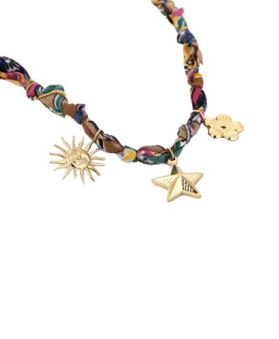 Bandana gevlochten ketting in taupe met bedels