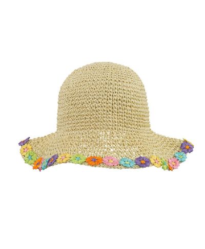 Lichtbeige hoedje met bloemetjes