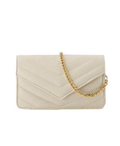 Lederen crossbody clutch in lichtbeige