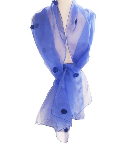 Jeansblauwe organza stola met roosjes
