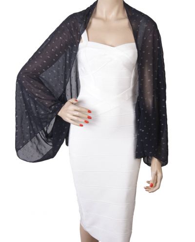 Donkerblauwe bolero stola met zilveren dots