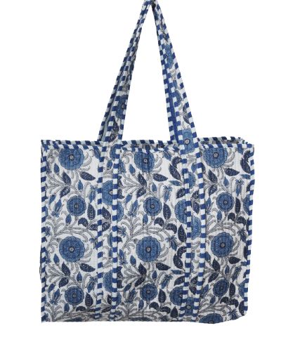 Gewatteerde schoudertas/shopper in blauw-ivoor