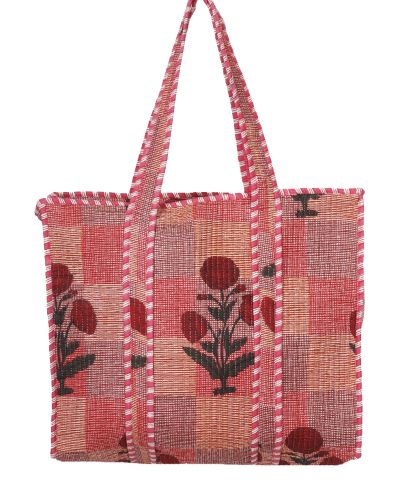 Gewatteerde shopper met bloemenprint en ruitjes