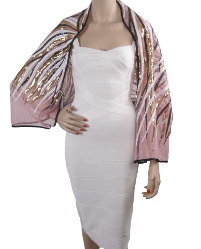 Lichtroze bolero stola met pailletten en satijnen band